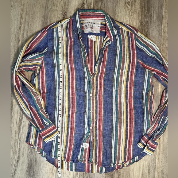 Frank & Eileen Eileen Button Down Shirt Multicolor Striped Linen Size Small. - Picture 7 of 9